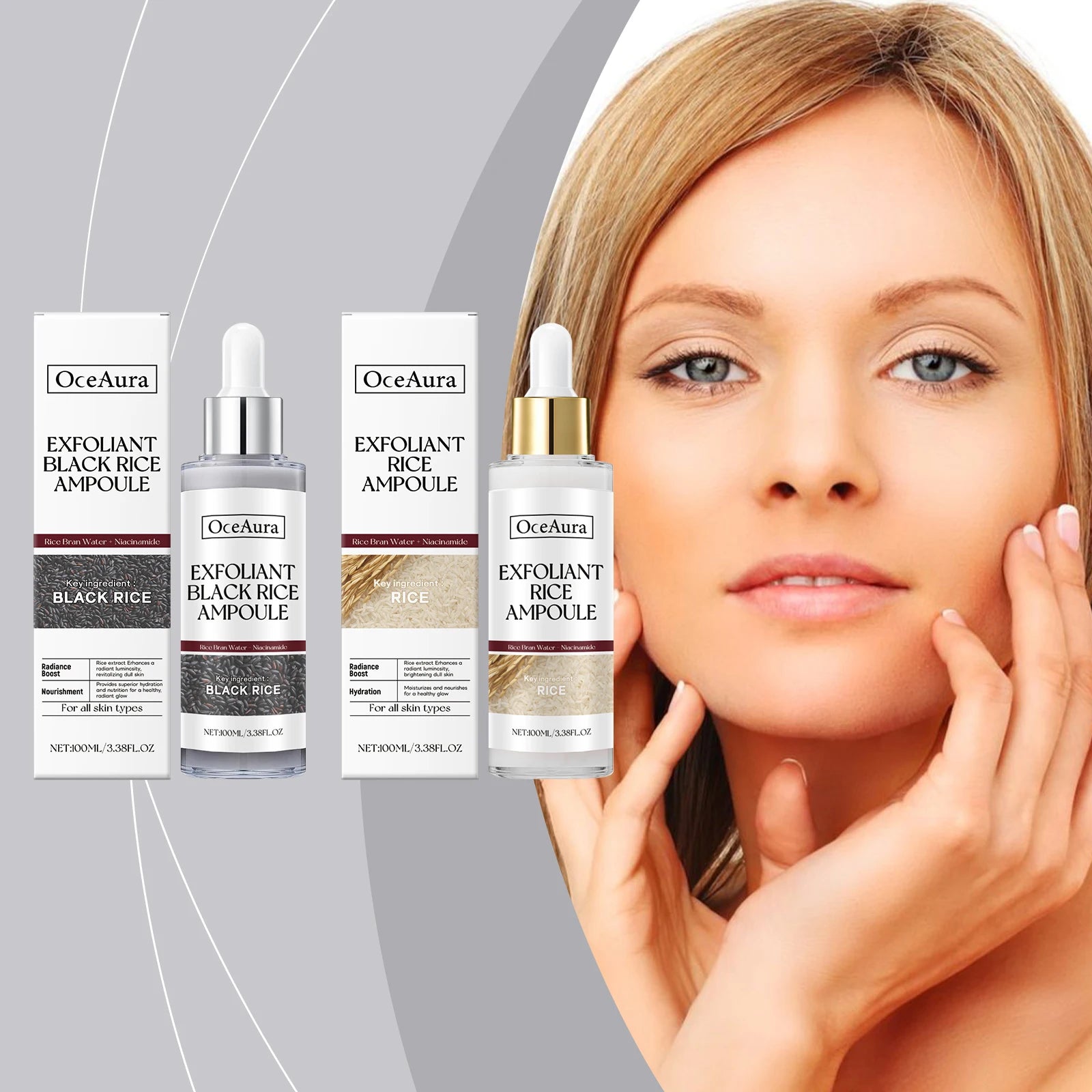 Rice Serum for Face Hydrating Brighten Skin Repair Smooth Facial Essence Gentle Exfoliation Remove Blackheads Collagen Ampoules Qme