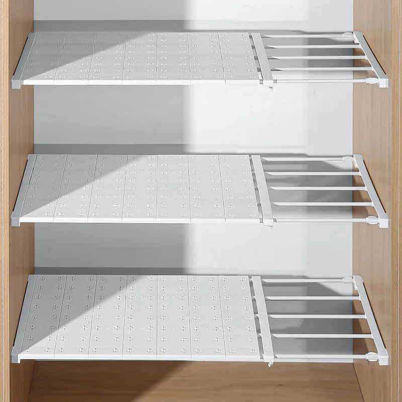 No-Drill Expandable Shelf Dividers Adjustable Wardrobe Cabinet Organizers Kitchen/Bathroom Storage Rack Dorm Space-Saving Qme