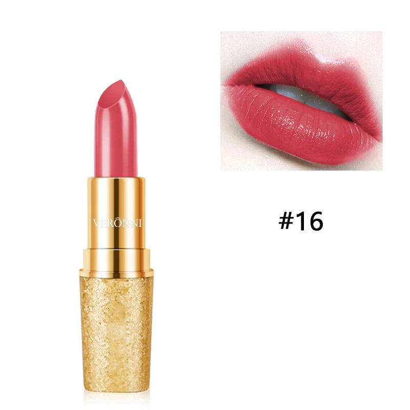 17 Colors Gold Tube Lipstick Moisturizing Velvet Matte Bullet Qme 16