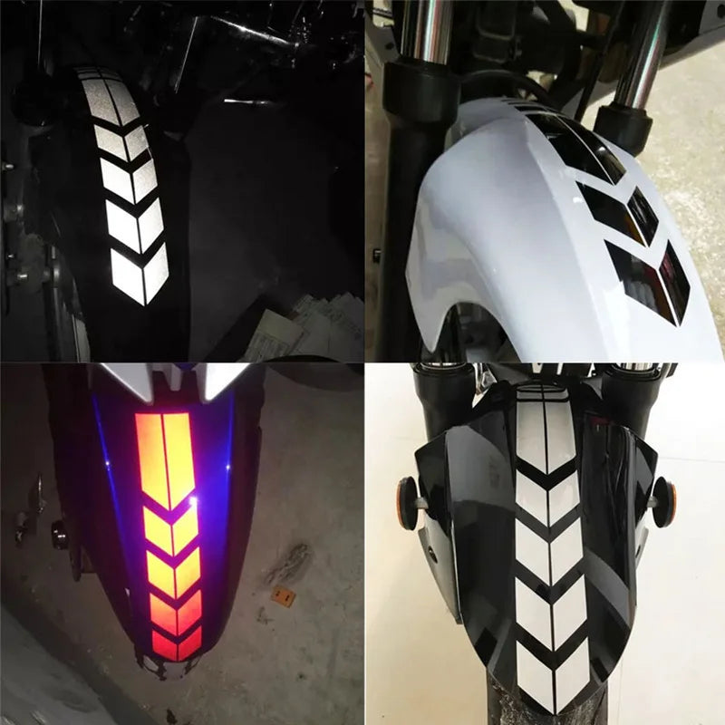 Reflective Motorcycle Fender Stickers, Waterproof Arrow Decals for Front/Rear Mudguard, Safety Warning Qme