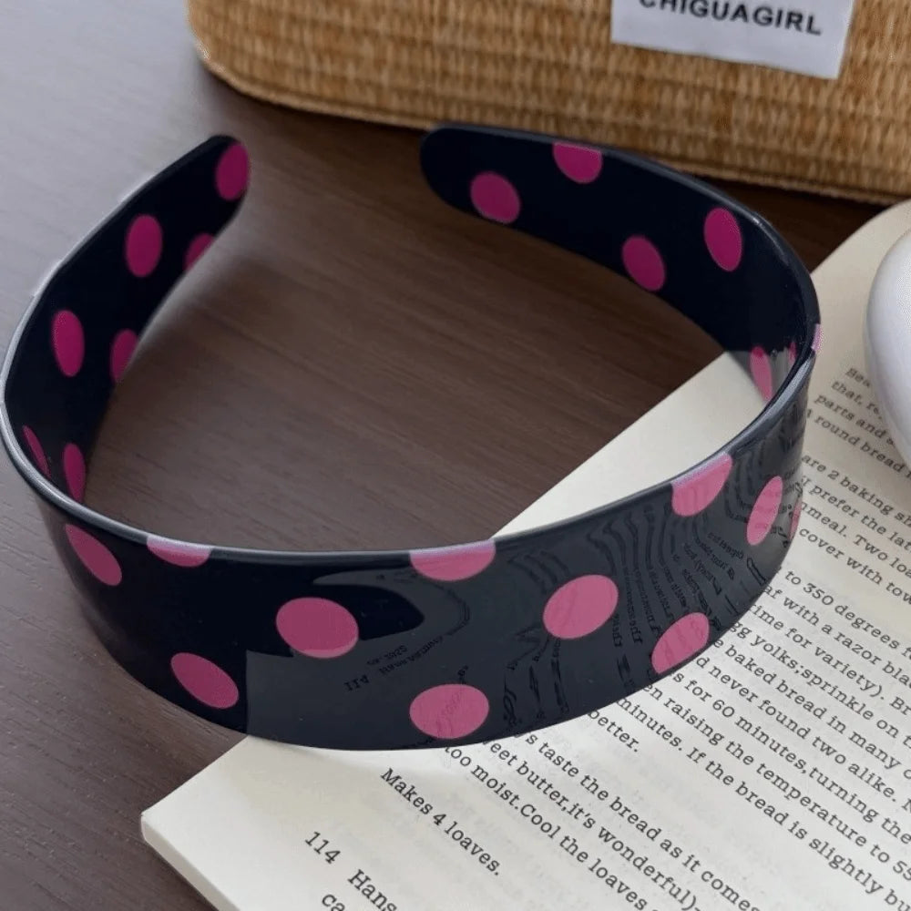 Vintage Retro Acetate Plate Headband Sweet Non-slip Polka Dot Hair Qme