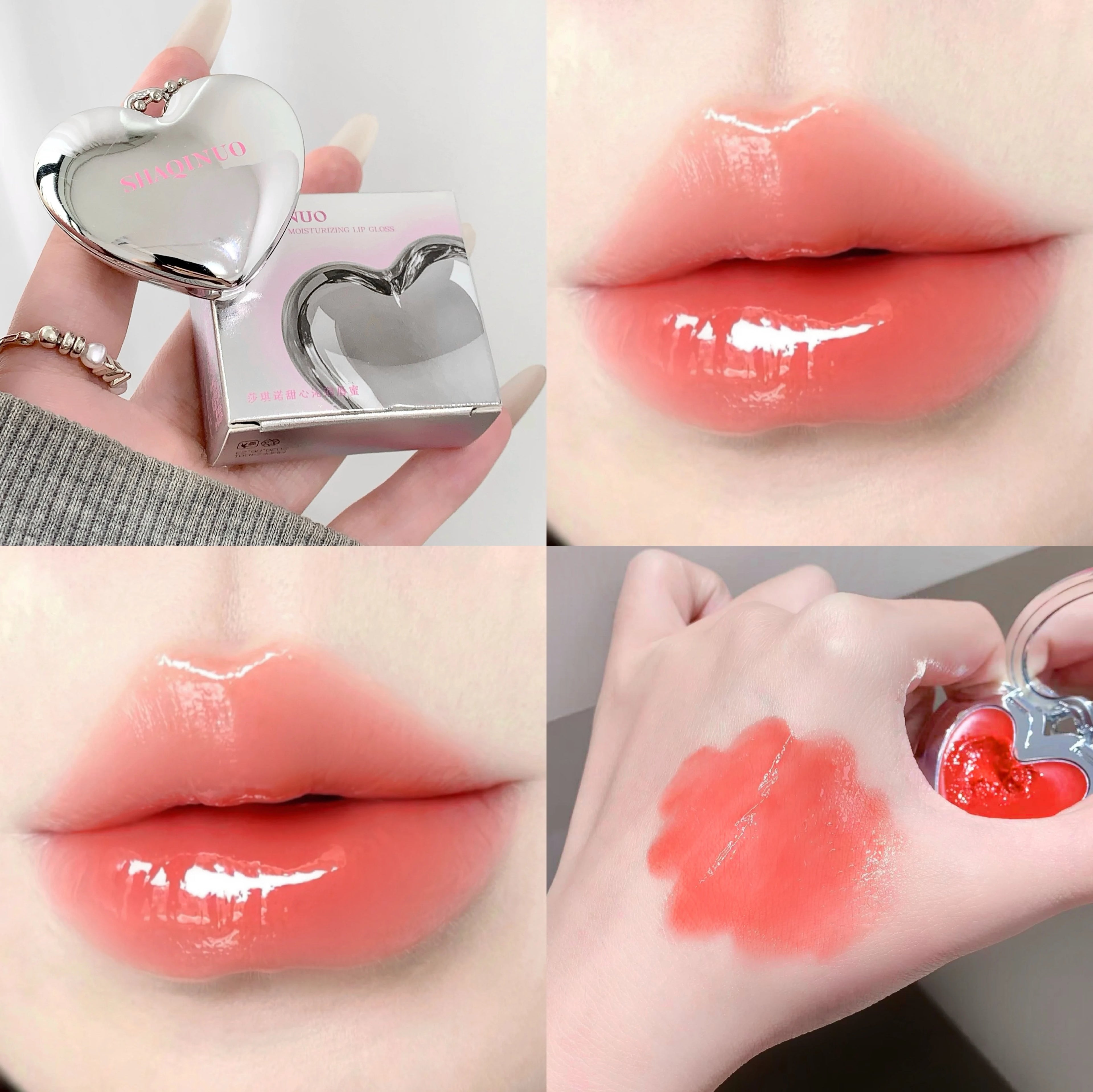 SHAQINUO Heart Shape Water Light Lip Llaze Mirror Pendant Lipstick Qme S9082-4