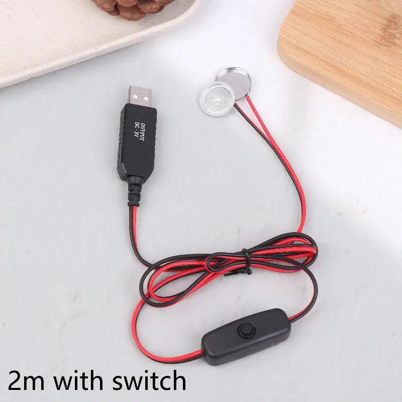 USB 3V CR2032 Fake Battery Charger Cord Switches Power Supply Cable Qme A4 2m with switch