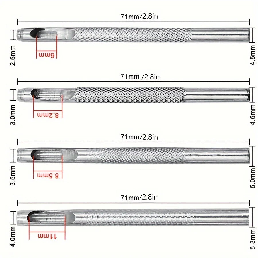 4pcs Leather Hole Punch Tool Set, 2.5mm, 3.0mm, 3.5mm, 4mm Round Hollow Punch Set, Carbon Steel Craft Punch Tools for Leather St Qme