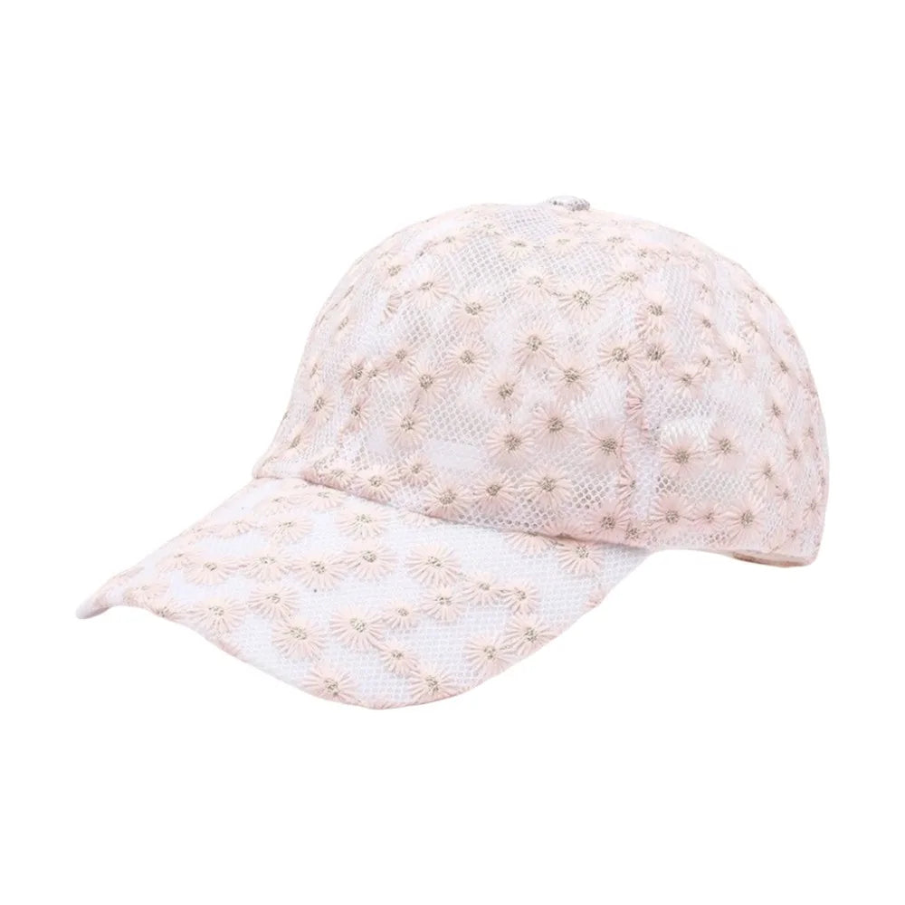 Casual Embroidered Flower Baseball Cap Adjustable Breathable Visors Qme Pink