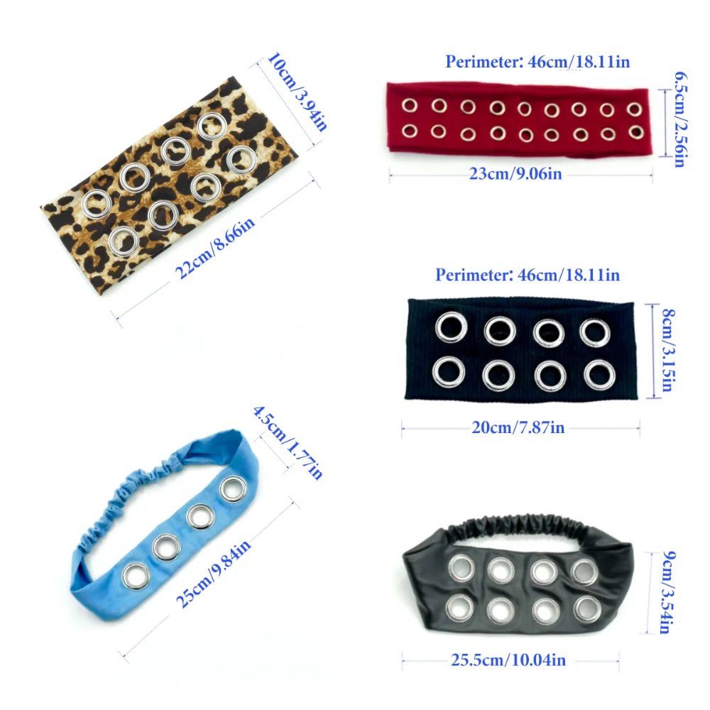 Stretchy Punk Headwrap Eyelets Metal Steampunk Hollowed Out Headband Qme