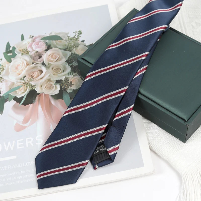 Mens Navy Blue Stripes Ties Luxury 6cm Skinny Necktie for Man Groom Jacquard Woven Neck Tie for Business Wedding Party Qme