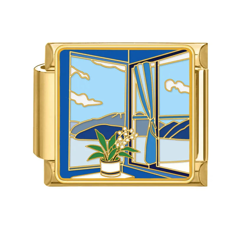 2025 Women Fashion Heart Taichi Blue Sea Scenery Moon Flower Night Sky Italian Charms Fit 9mm Stainless Steel Bracelet Jewelry Qme Style 8