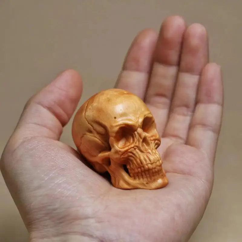 Car Bar Decoration Natural Cypress Engrave Skull Decor Small Statue Qme Default Title