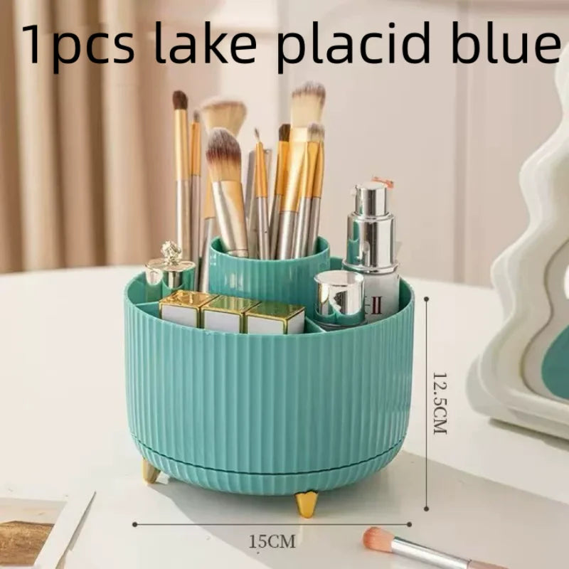 Desktop Rotating Makeup Organizer Cosmetics Storage Box Slot Makeup Versatile Holder for Brushes Office Supplie Bathroom Dresser Qme 1pcs blue