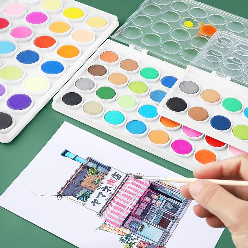 12/16/28/36/48 Colors Portable Solid Watercolor Paint Set Art Supplies for Amateur Hobbyists Painting Lovers Art Drawing Tools Qme