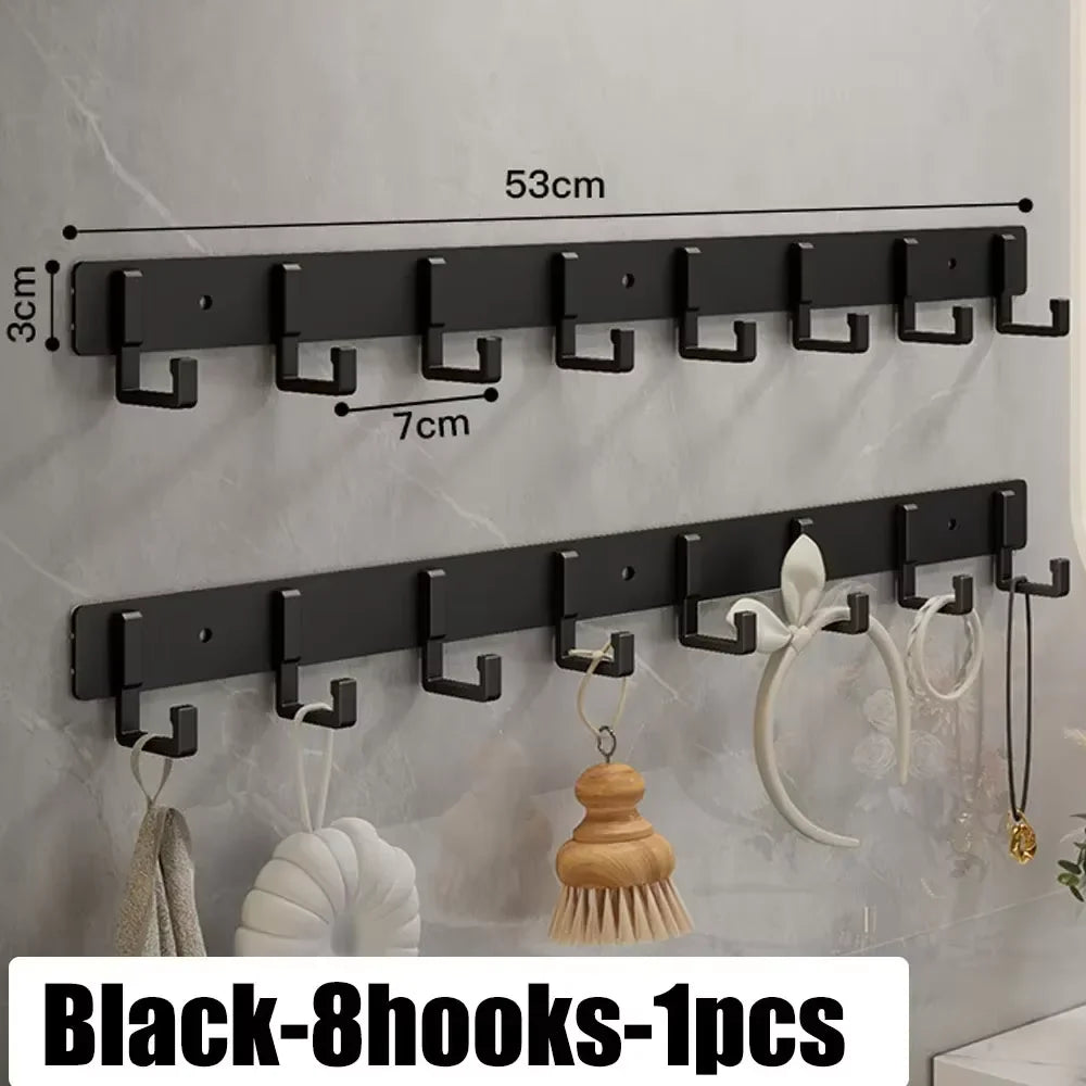 Mini Compact Aluminum Alloy Wall Hook Flexible Paste Layout for Bay Window Corner Small Scattered Daily Item Centralized Storage Qme Black-8hooks-1pcs