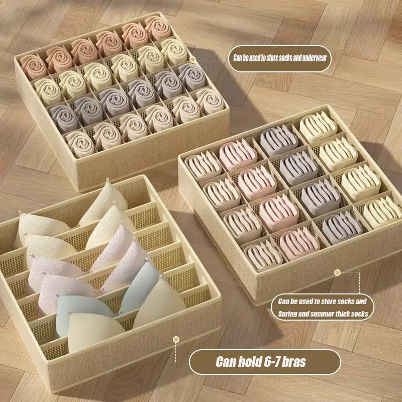 Portable Non-woven Fabric Underwear Storage Box Socks Clothes Storage Organizer Drawer Type Three-piece Set Home Organization Qme