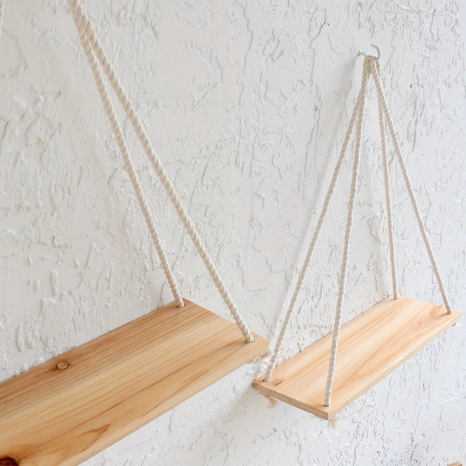 Boho Style 2 Piece Floating Shelves - Wooden Wall Hanging Storage Shelf Set for Potted Plants & Decor, Versatile Log Material, Qme
