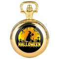 Black quartz pocket watch with Halloween glass dome, Arabic numeral dial and durable chain Qme Gold