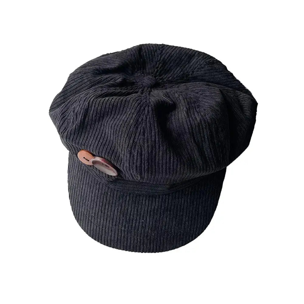 Retro Button Corduroy Octagonal Cap For Women Painter Artist Hat Japanese Girls Brown Peaked Caps Autumn Winter Berets Qme B