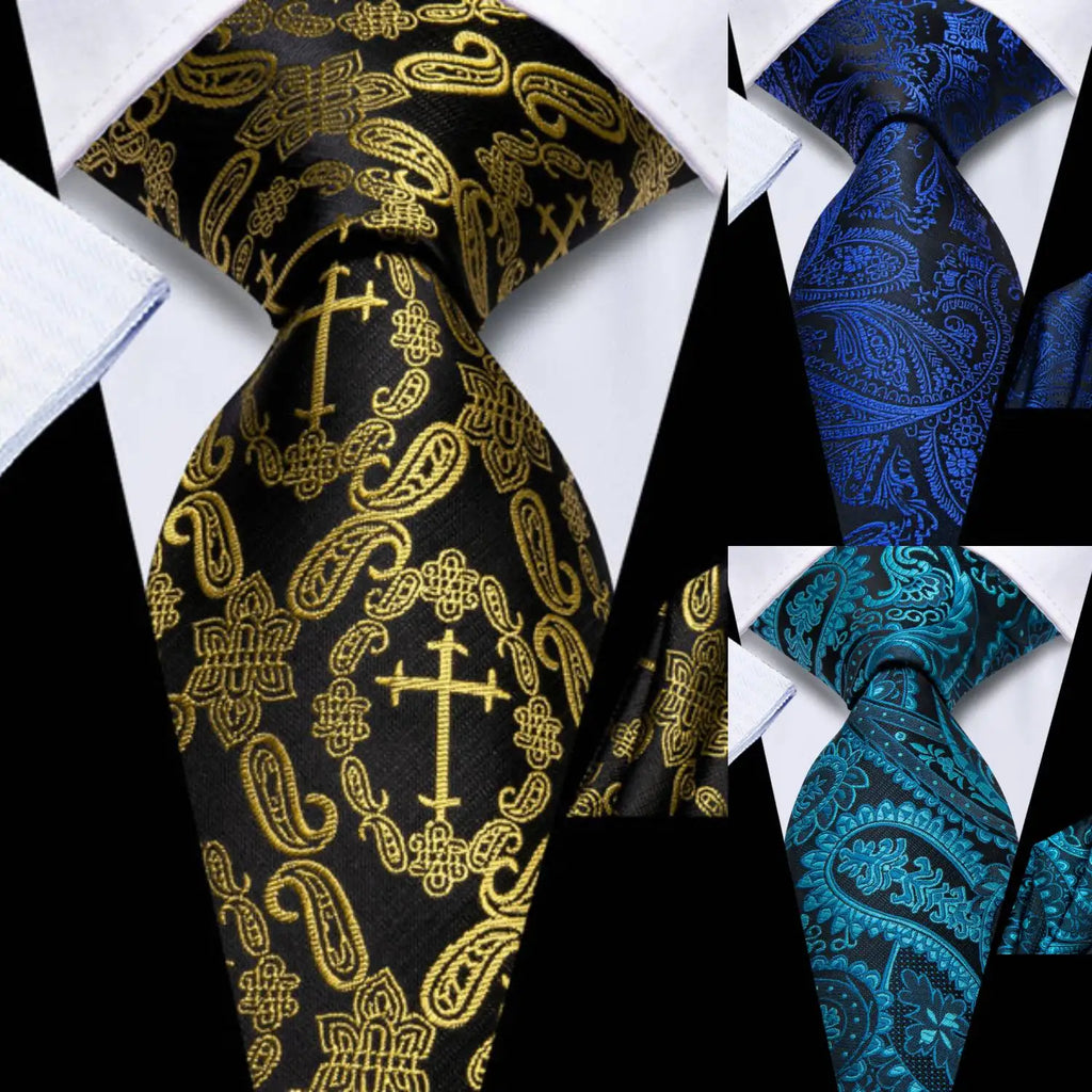 Hi-Tie Paisley Mens Necktie Green Wedding Tie For Men Hanky Cufflinks Set Business Party Dropshipping Qme