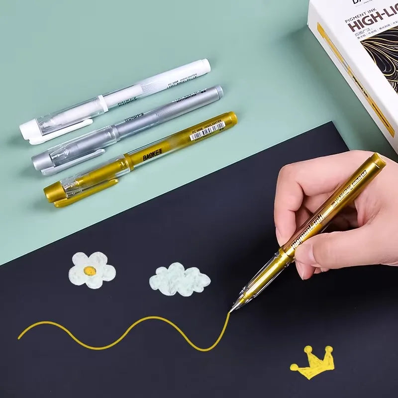 3Pcs/Set 1.0mm Highlight Marker Pen White/Gold/Silver Ink Large Capacity Gel Pen For Drawing Art Supply Sketch Paint Pen Qme