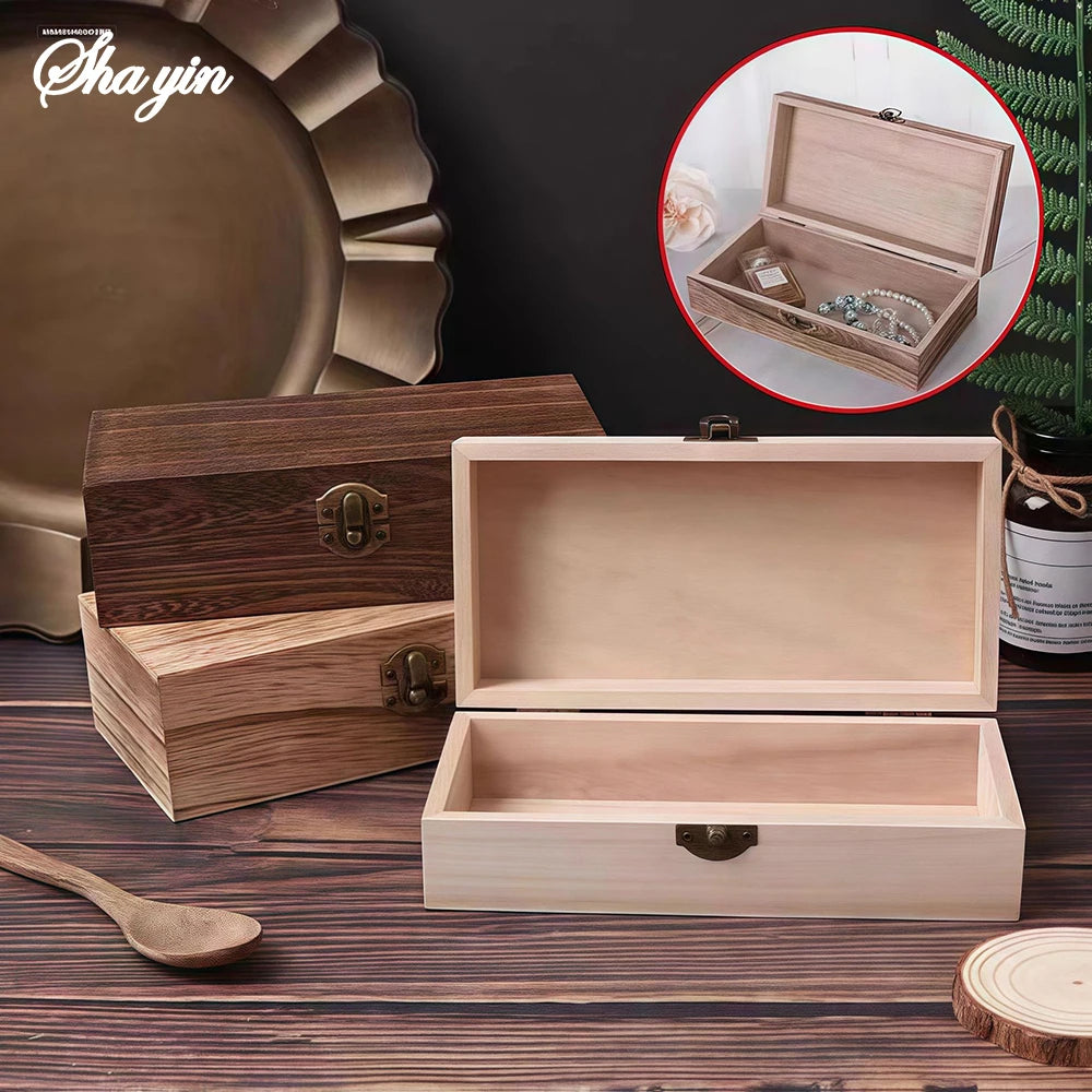 1PC Wooden Gift Box - Rectangular Wooden Box - Colored Storage Box - Wooden Gift Packaging Box Qme