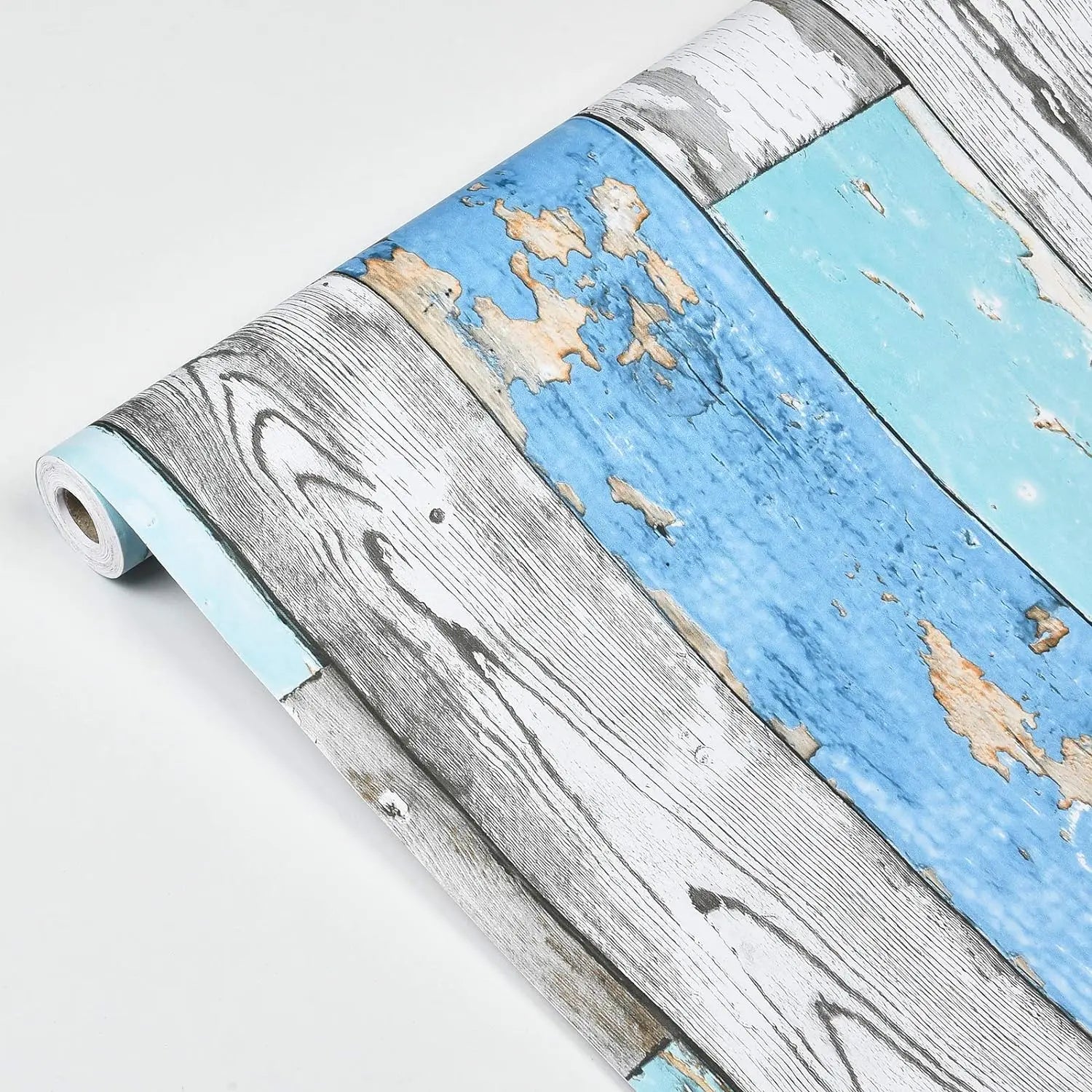 Blue Distressed Wood Wallpaper Thickening Vinyl Self-adhesive Qme Grey blue 600cmx45cm