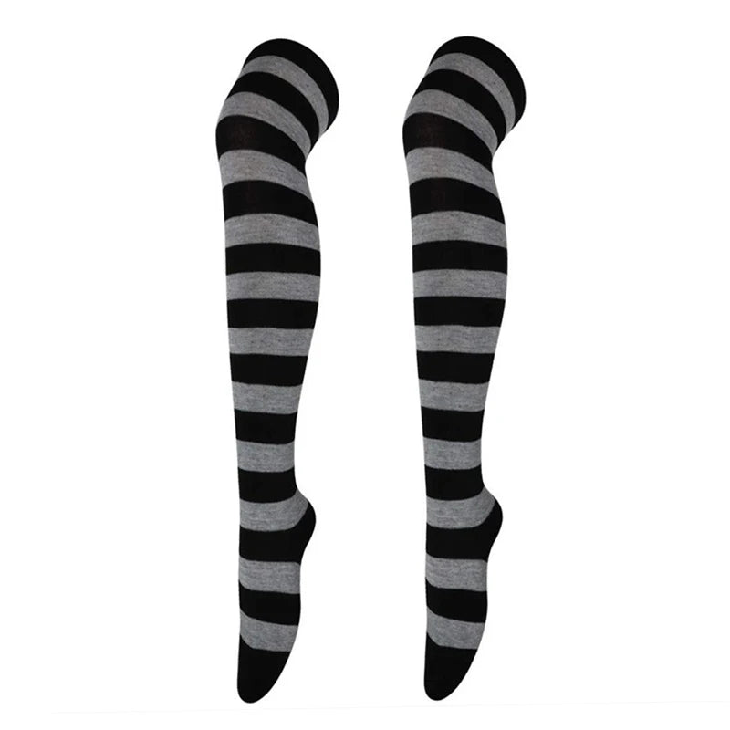 Sexy Long Over Knee Thigh Highs Socks Japanese Black White Striped Qme W-2 one size