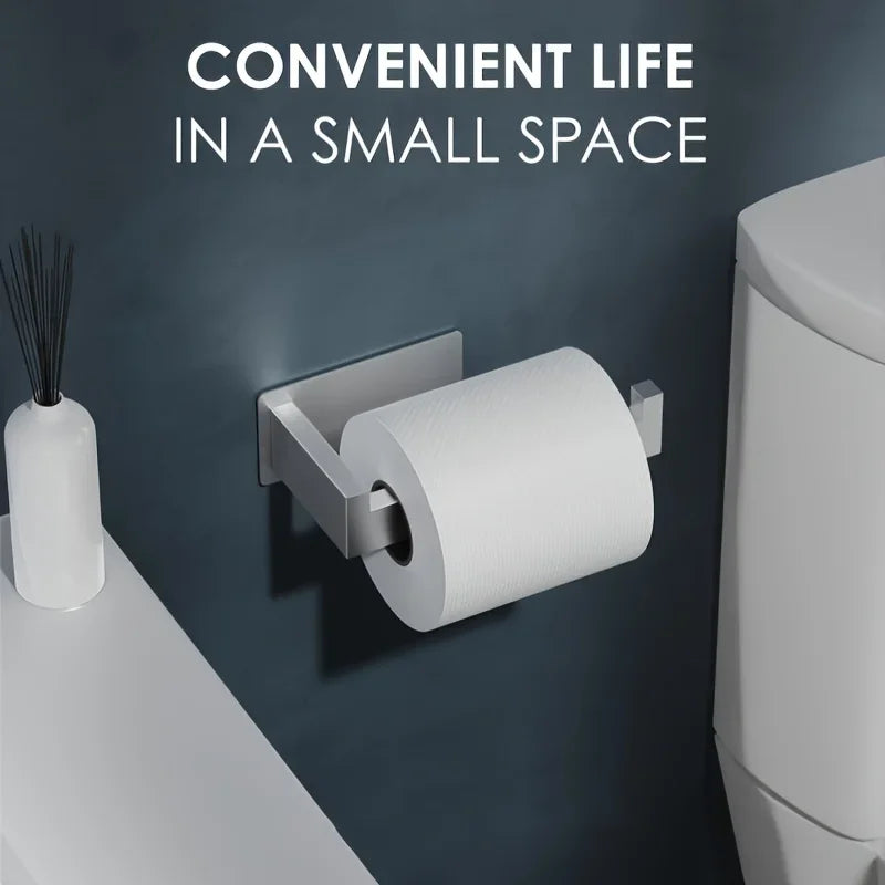 Self-adhesive wall-mounted toilet paper holder, square roll-type paper dispenser, bathroom toilet paper holder, easy to install Qme