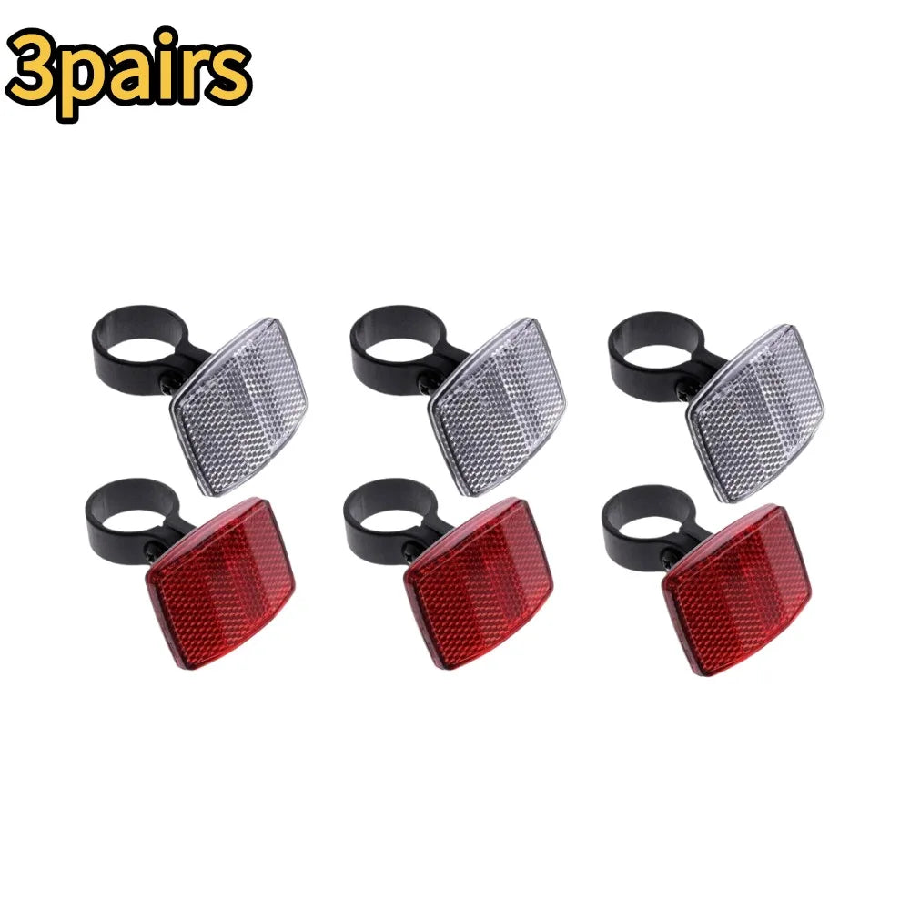 NEW Front & Rear Bike Bicycle Reflector Set Red White Fixings Mounting Bracket Warning Light Safety Lens Bicycle Accessorie Qme 3pairs