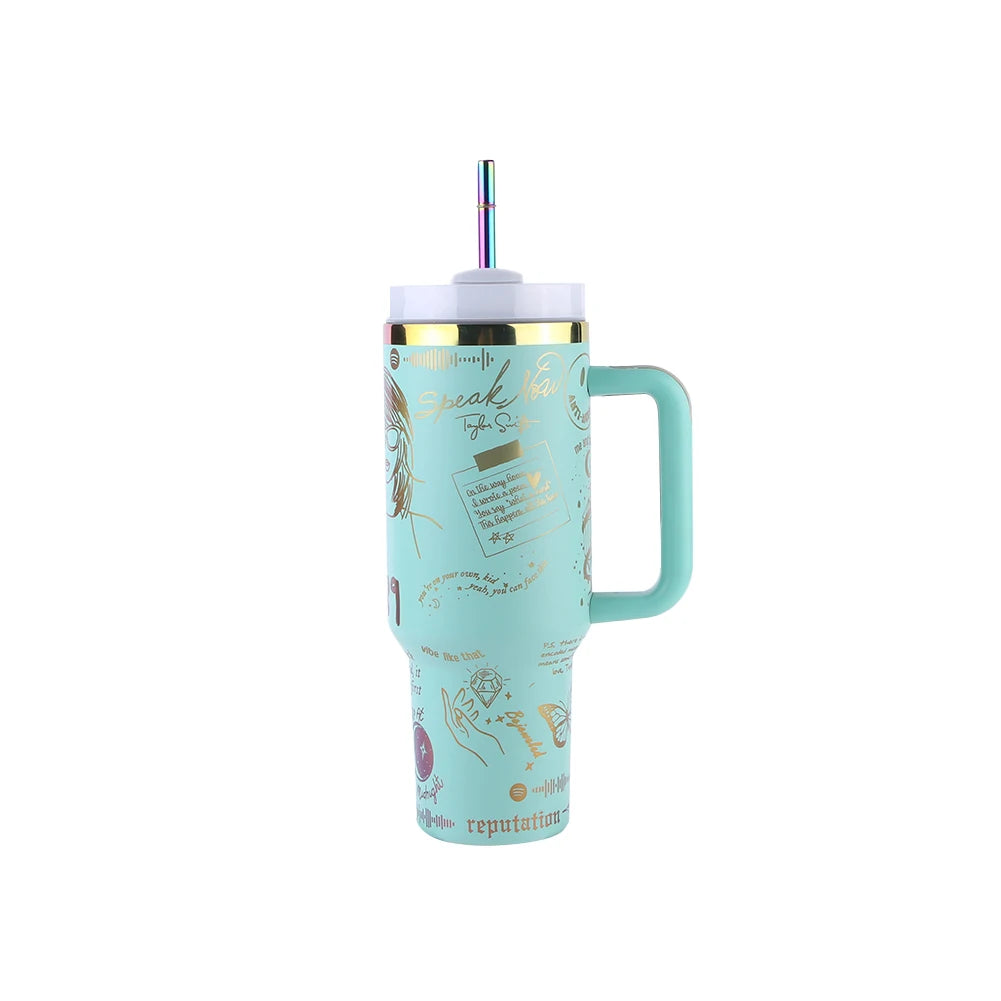 40oz Stainless Steel Insulated Water Bottle with Straw Vacuum Insulated Car Mug Thermal Iced Travel Cup for Camping Hiking Qme Green