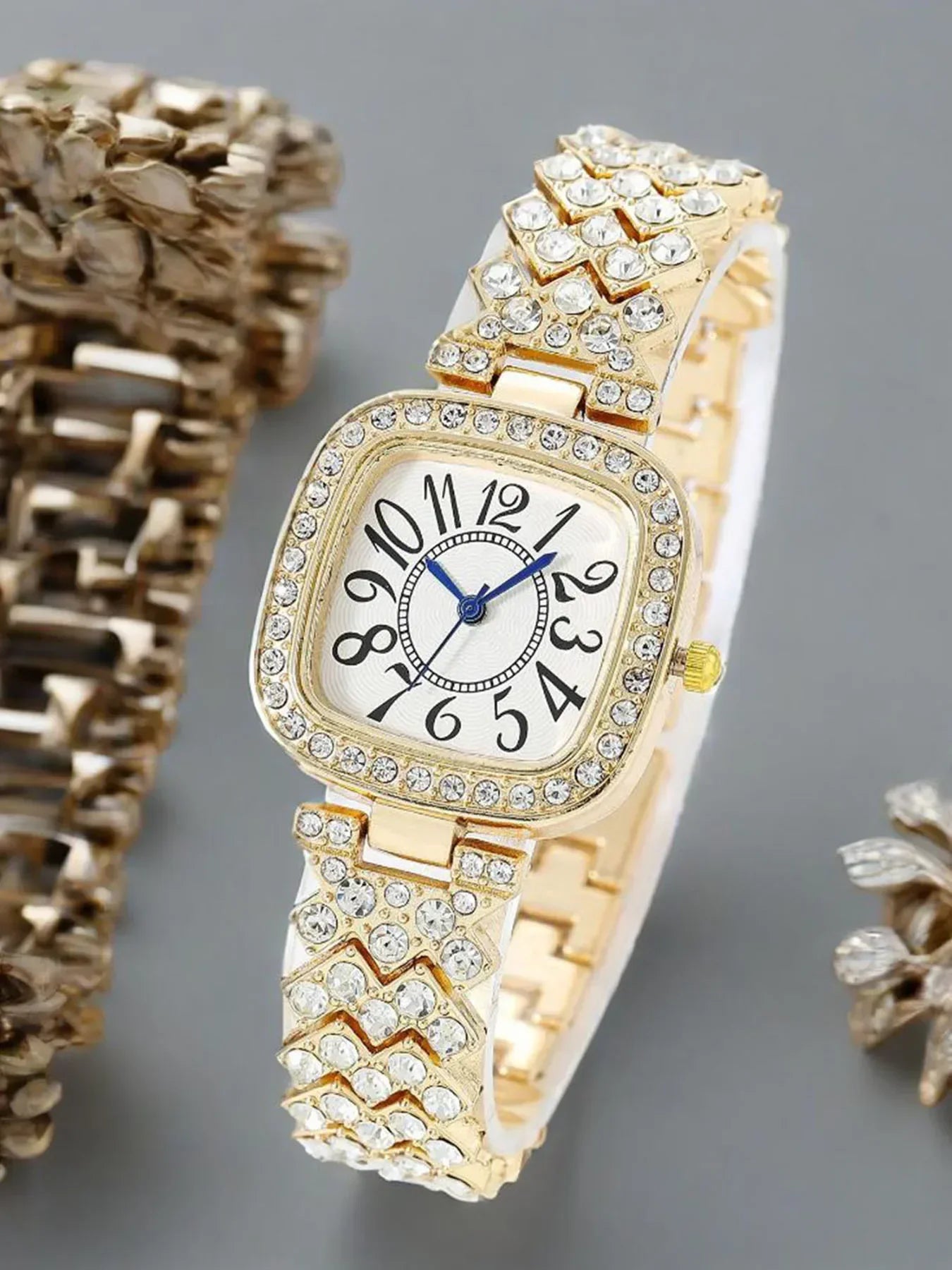 1pcs/set of square rhinestone alloy shell women's watch Starry Sky Fashion casual junior high school student watch Qme