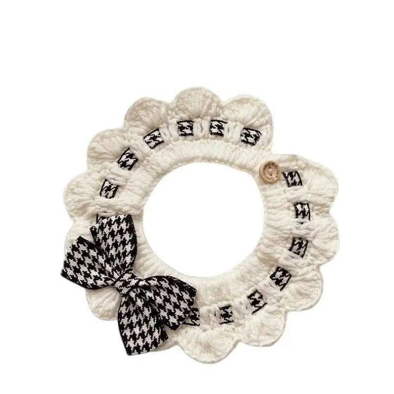 Small Dogs Puppies Tie Accessories Cute Cat Collar Wool Crocheted Qme size Black