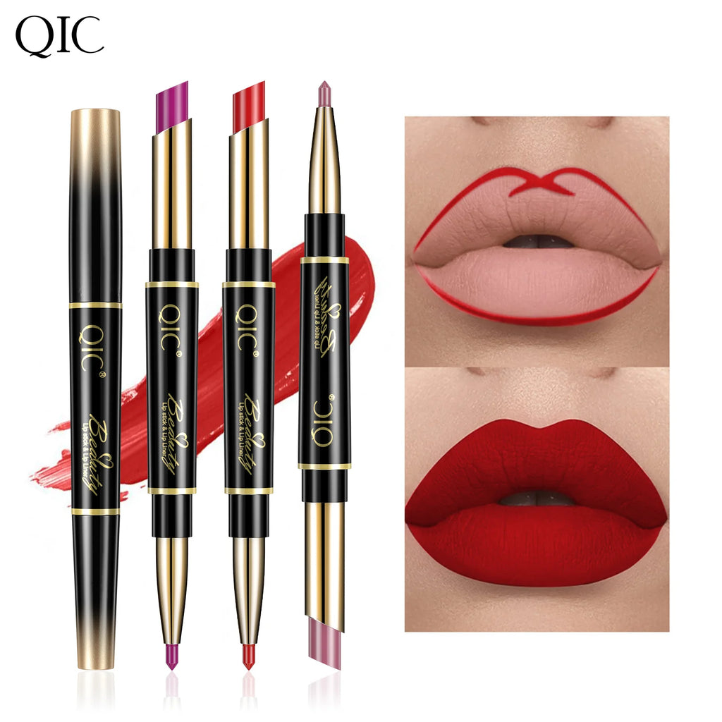 QIC Lipstick Lipliner Pen Matte Velvet Lip Liner Pencil Contour Makeup Sexy Red Lip Stick Long Lasting Cosmetics Qme