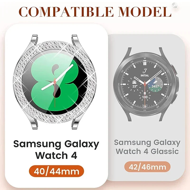 Bling Diamond Case for Samsung Galaxy Watch 7 6 5 4 PC Protective Case 40mm 44mm Screen Protector bumper Transparent Cover Qme