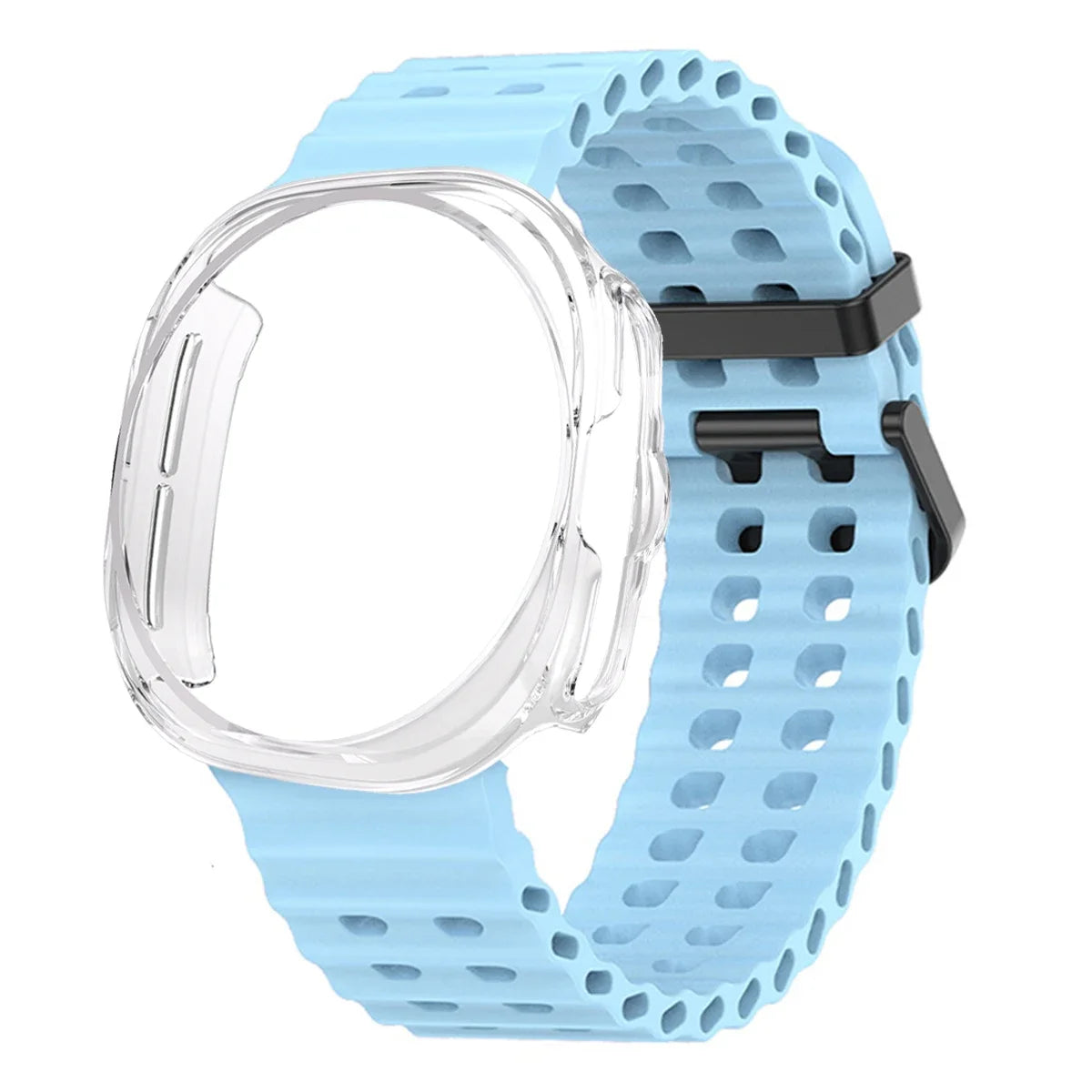 Case+Strap for Samsung Galaxy Watch 7 Ultra 47mm Sport Silicone Band Bracelet PC Case Protective Cover for Galaxy Watch 7 Ultra Qme light blue Tr Galaxy Watch 7 ultra