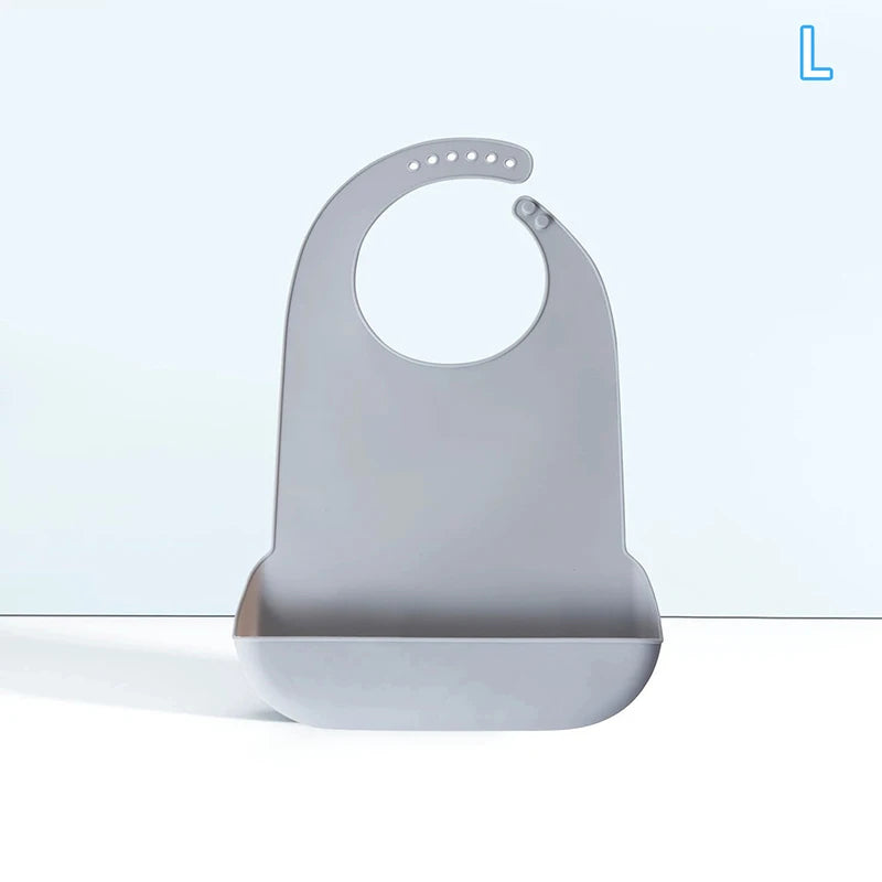 Silicone Bib Protector Waterproof Adult Mealtime Anti-oil Disability Qme L Gray