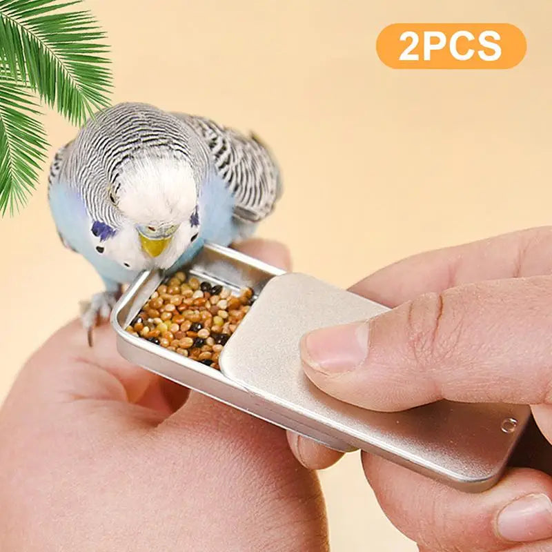 Mini Iron Can Bird Food Storage Box Portable Compact Parrot Feeder Qme