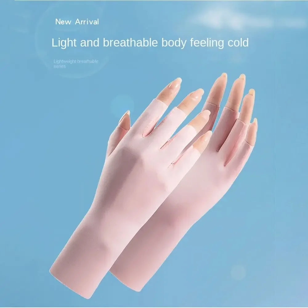 1 Pair Fingerless Gloves Thin Outdoor Riding Gloves UV Protection Multicolor Driving Gloves Stretch Female Touchscreen Qme