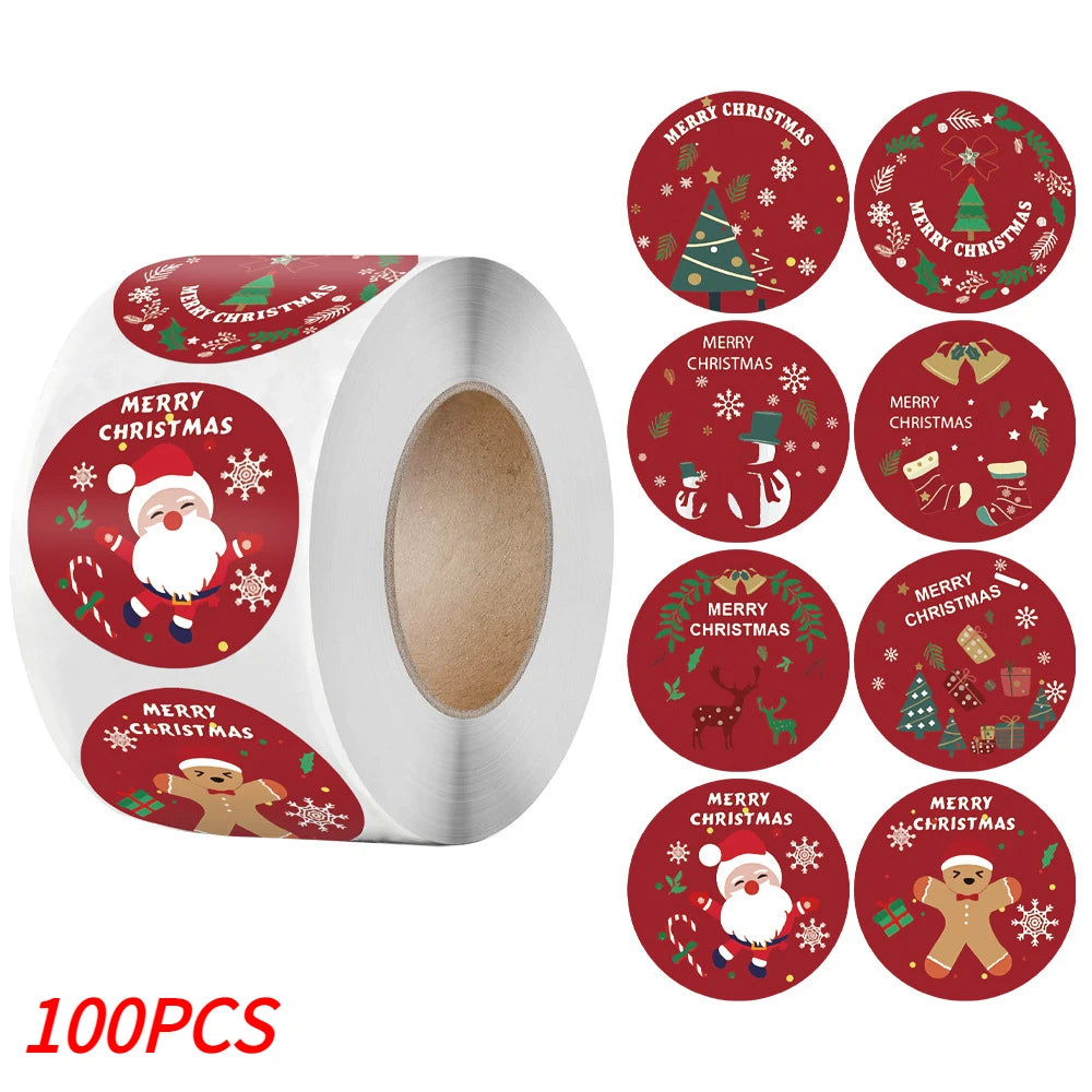 Merry Christmas Stickers Self-adhesive Christmas Tree Santa Claus Seal Labels Holiday Stickers For Gift Sealing Christmas Decor Qme Type B-100pcs Diameter 2.5CM