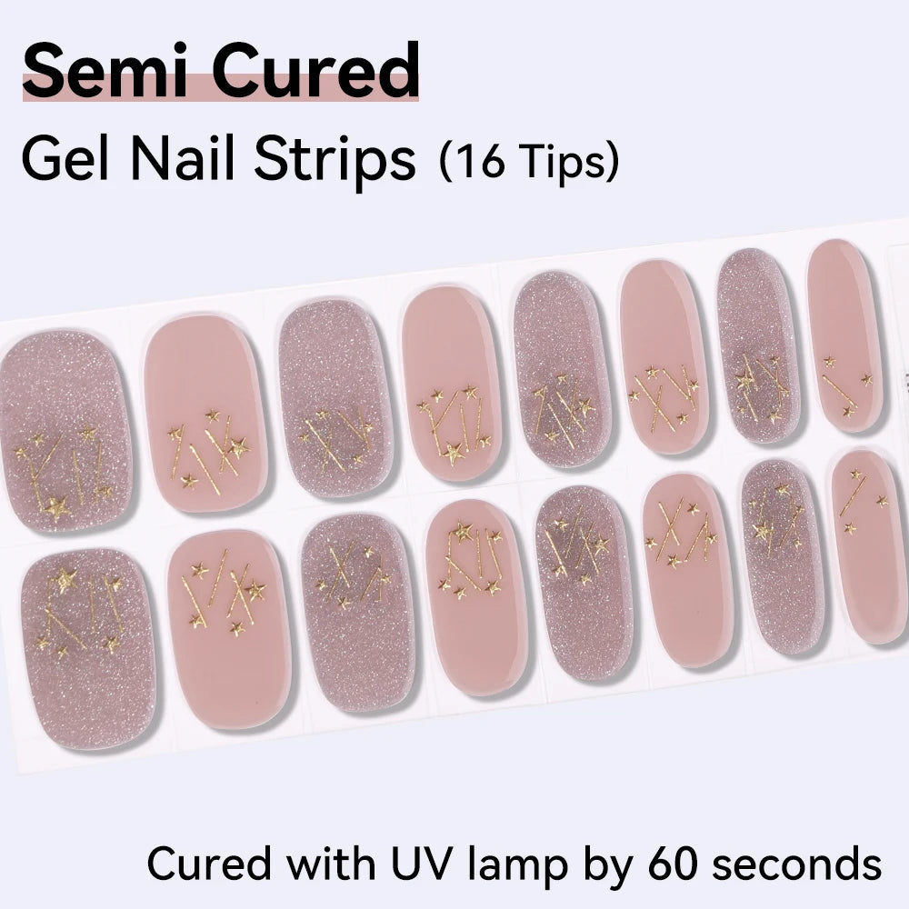 16Tips Cute Cartoon Semi Cured Gel Nail Strips French Cherry Soccer Qme NF260012