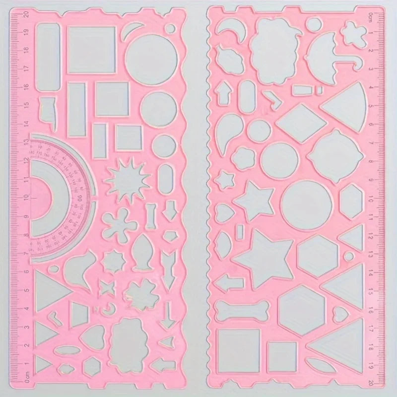 2pcs/set Multifunctional Geometric Ruler for Drawing and Crafting - Flower, Semicircle, and Geometric Patterns - Fun Qme