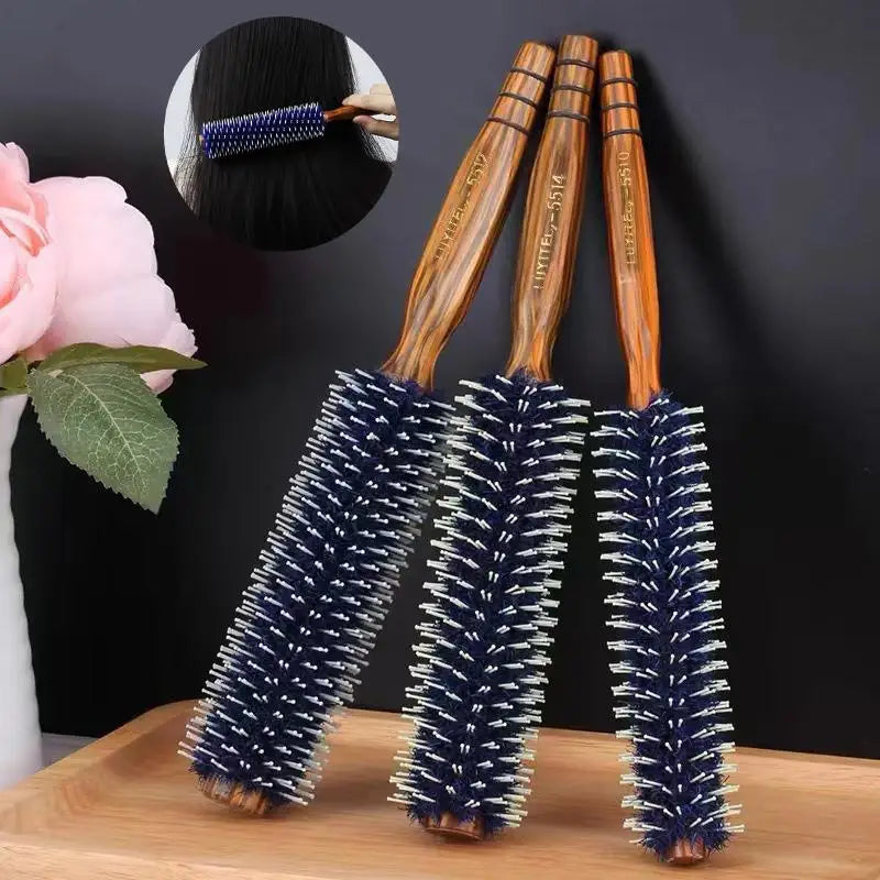 Anti Static Wood Natural Boar Bristle Hair Round Brush Hairdresser Qme