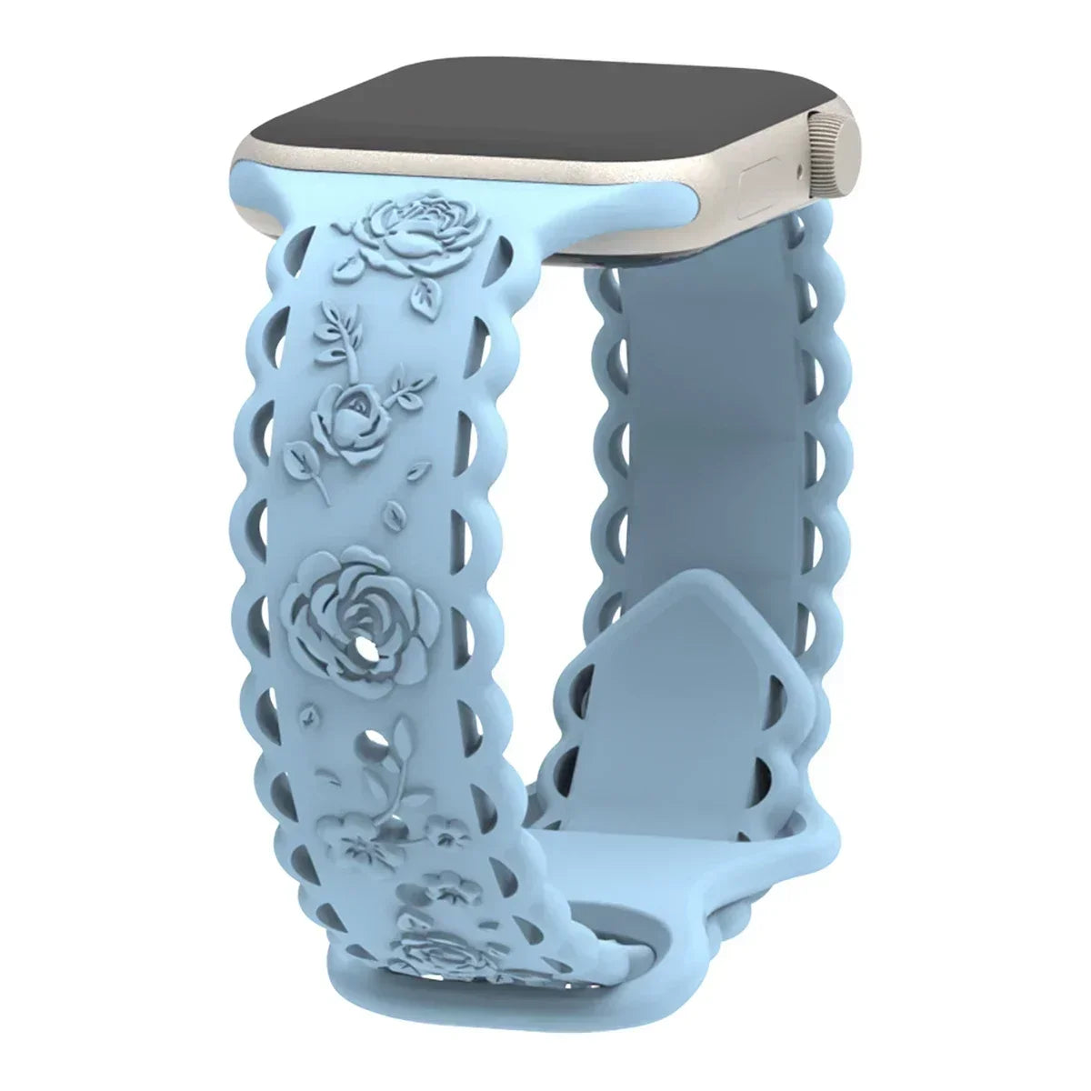 Engraved Floral Strap Apple Watch Ultra2 45 44 42 41 Silicone Band