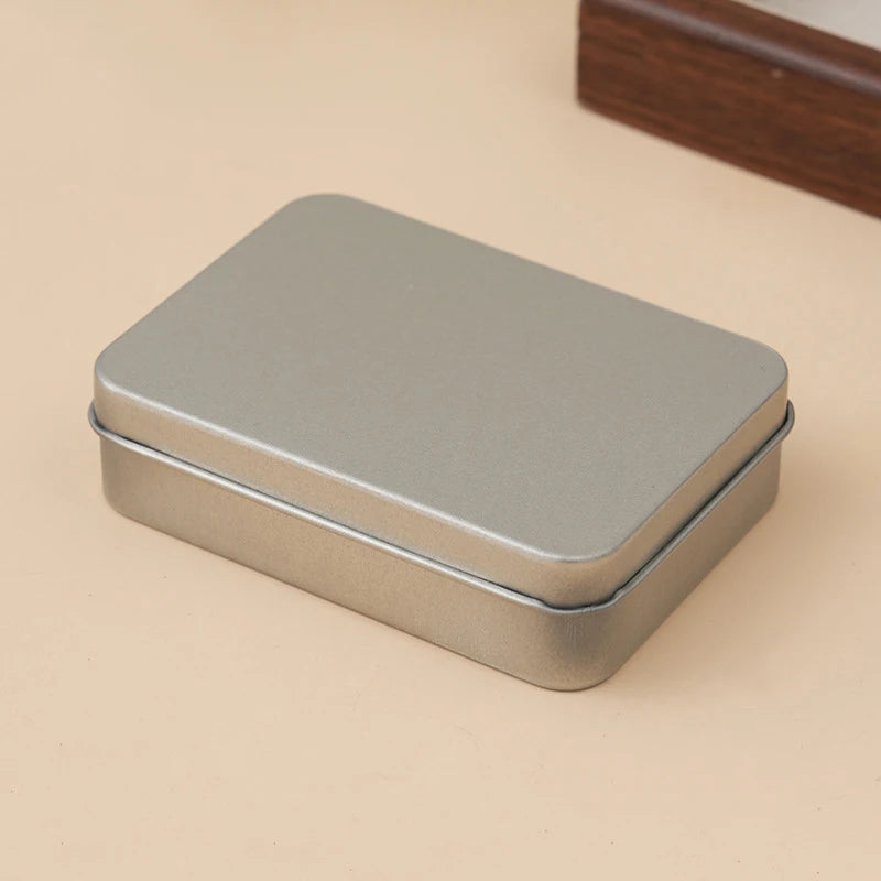 Cosmetic Storage Box Small Iron Silver Mini Rectangular Tin Qme