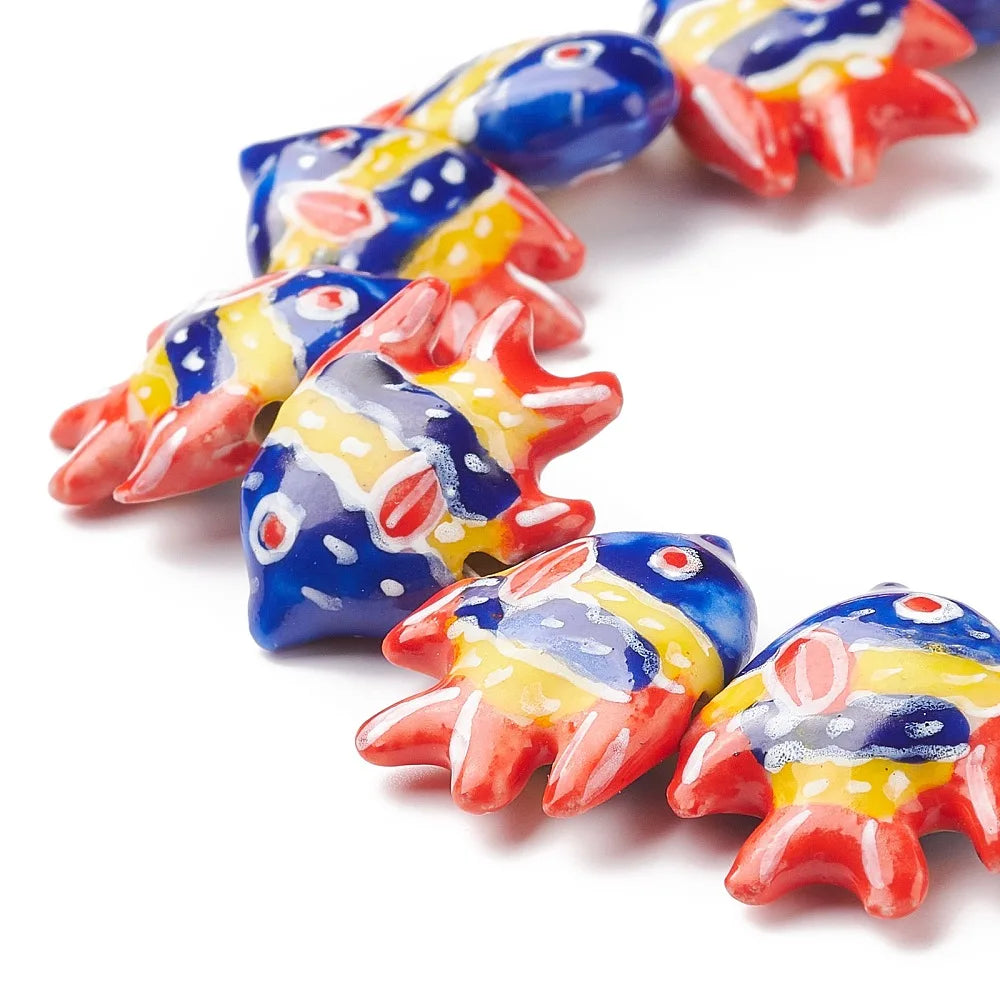 Pandahall 20pcs Handmade Porcelain Fish Beads, Multicolor Ceramic Beads 17-22x21-22x7-7.5mm with 2mm Hole for DIY Jewelry Making Qme Orange