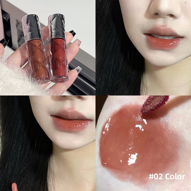 CACE Hydrating Crystal Lip Gloss Easy to Fade Mirror Water Glazed Lipgloss Long Lasting Moisturizing Gloss Lip Tint Cosmetics Qme 02