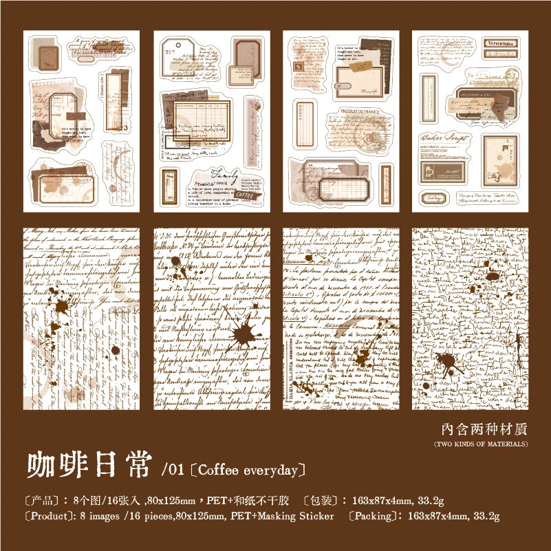 16 Sheets Reader tags Series Vintage style Die Cut Sticker Book DIY Junk Journal Diary Scrapbooking Material Stationery Stickers Qme A