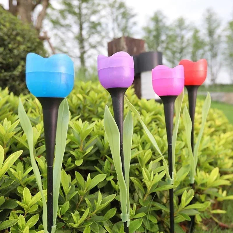 Garden Tulip Flower Shape LED Solar Powered Waterproof Tube Lawn Qme