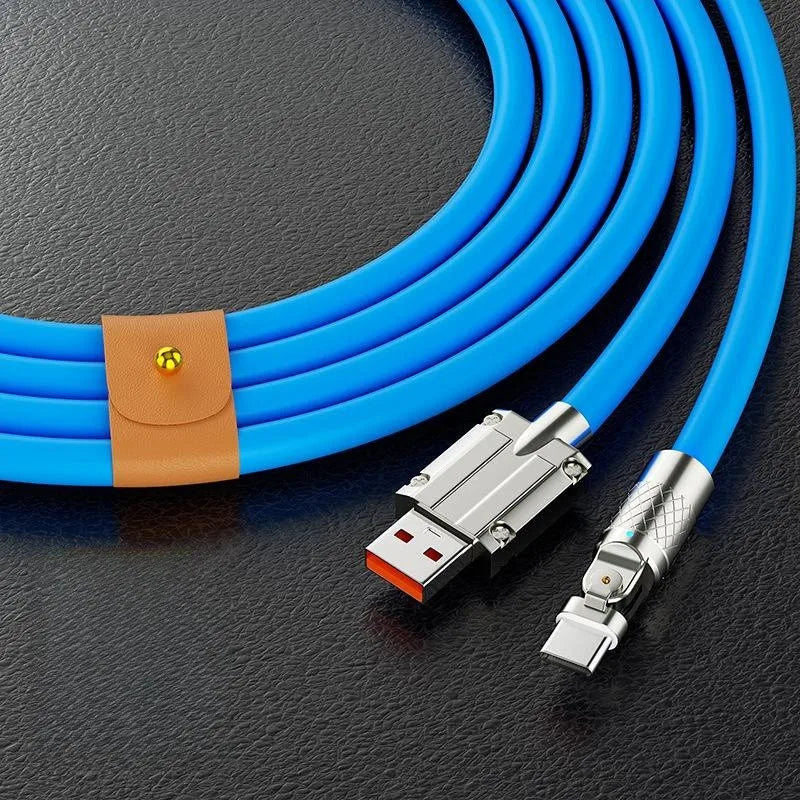 120W 6A Mobile Phone Type C Fast Charging Cable Rotating Head Charging Wire USB Data Cable For Samsung Xiaomi Huawei Data Cord Qme Blue-100TC