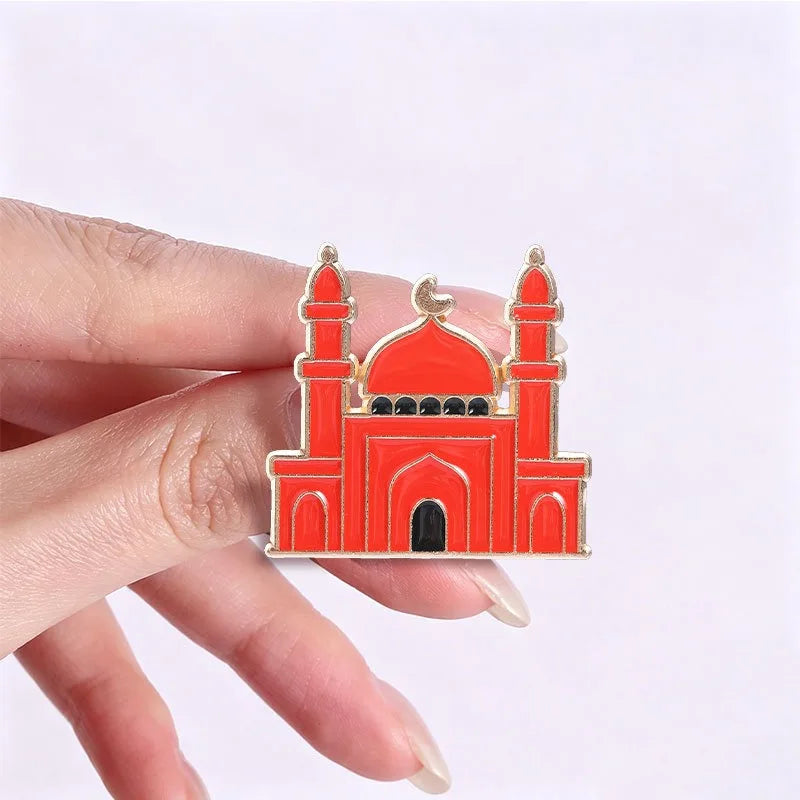 Arabic Muslim Eid Decor Brooch Metal Enamel Lapel Pin Moon Sheep Mosque Pomegranate Pattern Ramadan Festival Gift Badge Qme