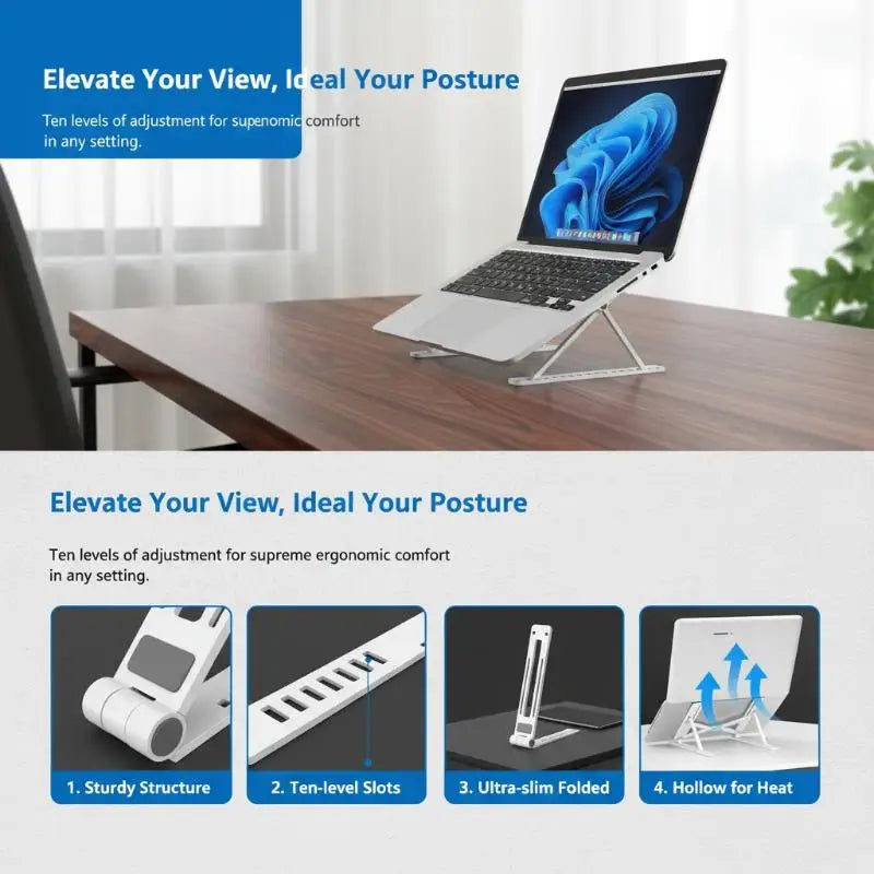 10Gears Adjustable Laptop Holder Foldable Notebook Stand Portable Qme