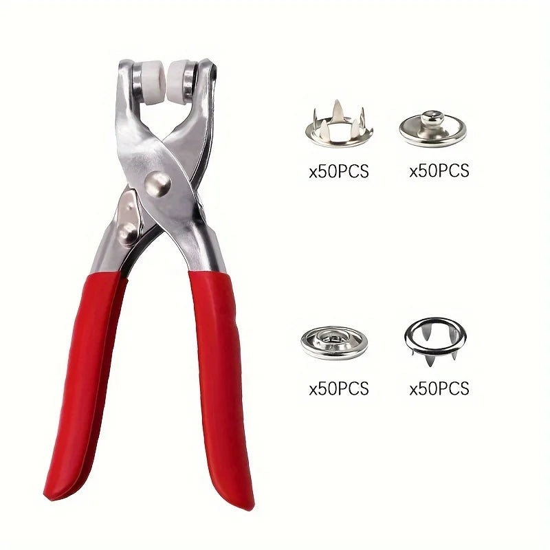 200PCS Stainless Steel Snap and Fastener Pliers Kit - Easy-to-Use DIY Clothing Button Mounting Kit for Safe and Durable Fastenin Qme 200PCS Metal clamp